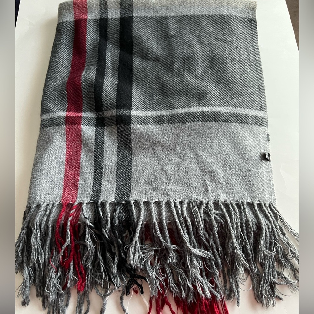 Striped gray and red with fringe scarf 3 for $20